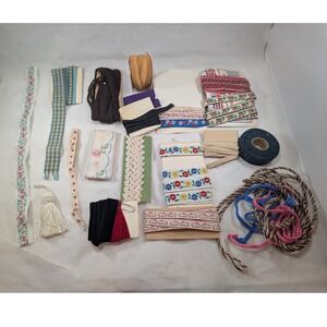 Vintage Sewing Trim Ribbon Lot Embroidered Jacquard Velvet Gingham Tassel Craft